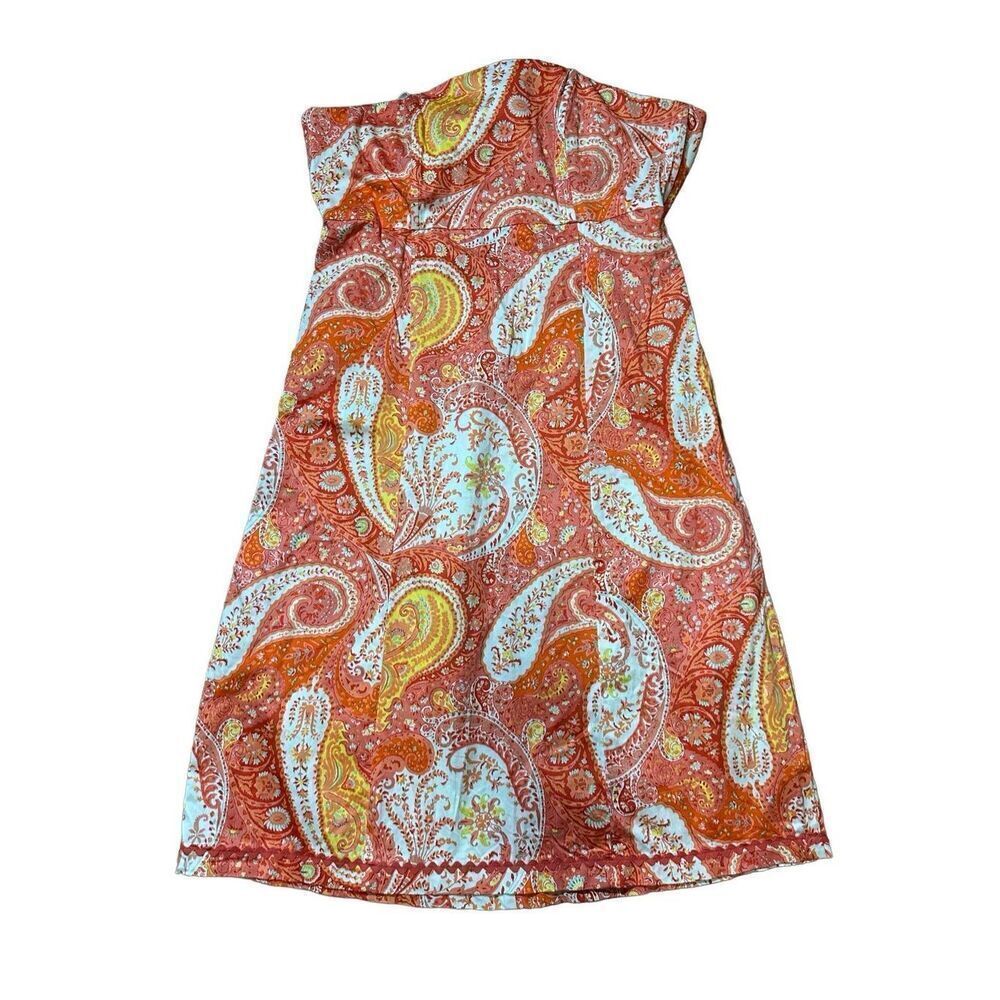 Clues Collection Strapless Tie Back Paisley Orange Dress Tropical Vacation Sz L
